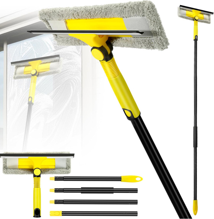 Limpiacristales 2 en 1 con Extensión y Microfibra para Ventanas Altas y Ducha