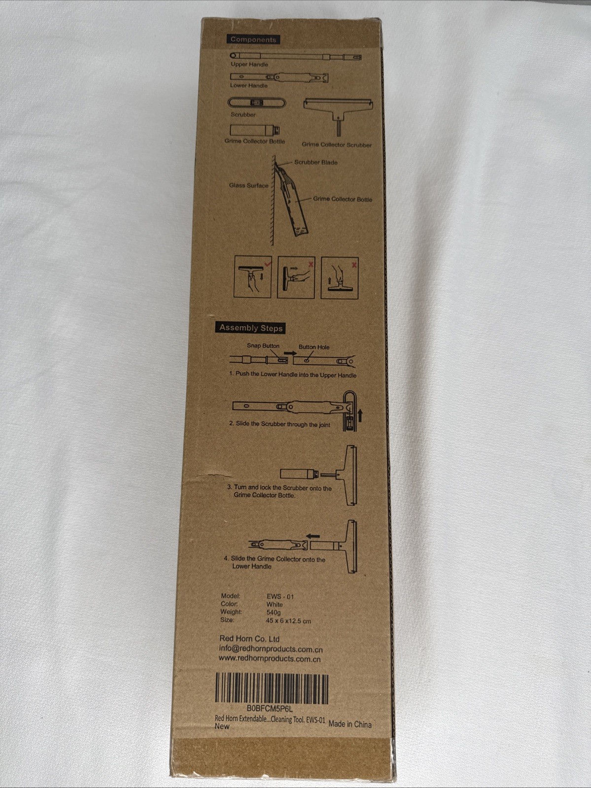Red Horn EWS-01 White Window Squeegee With Grime Collector, New In Box