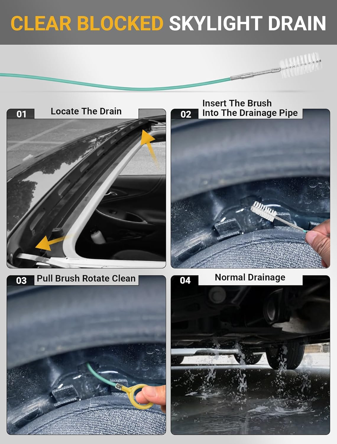 Upgraded Auto Sunroof Drain Cleaning Tool, 120 Inch Long Flexible Drain Brush Pi