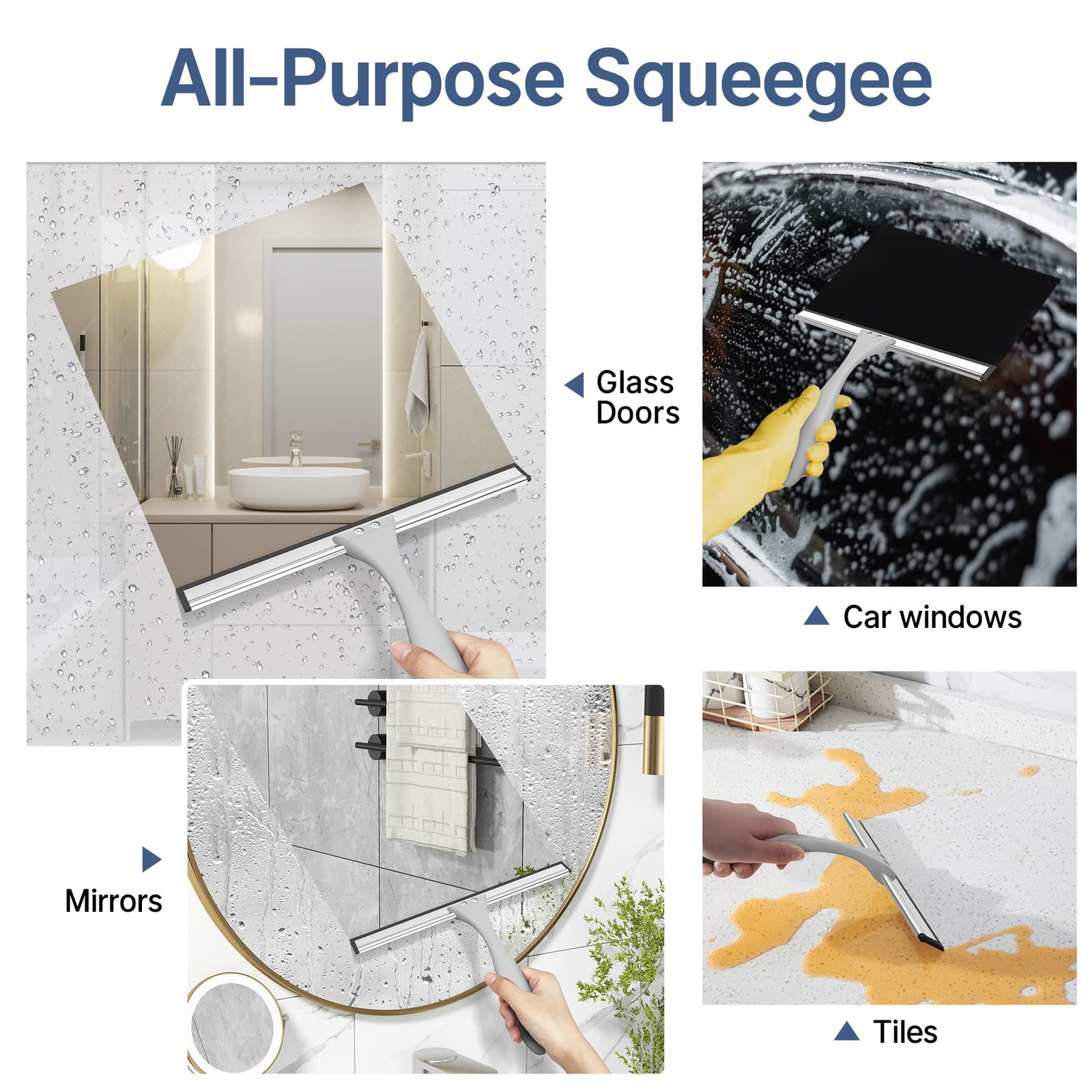 AmazerBath Squeegee for Shower Glass Door, All-Purpose 10 Inches, Gray