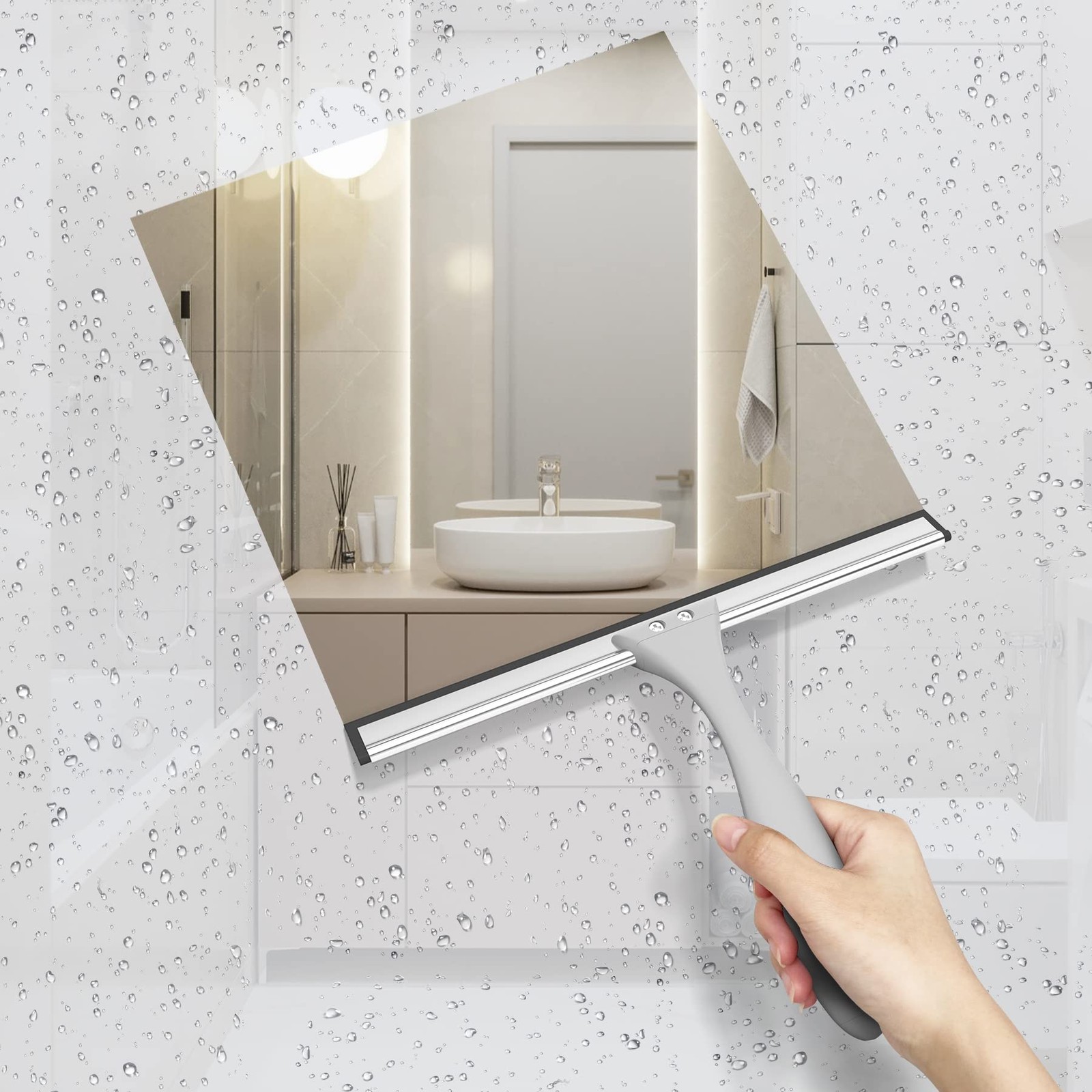 AmazerBath Squeegee for Shower Glass Door, All-Purpose 10 Inches, Gray