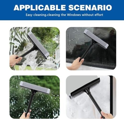 15.9″ Plastic Handle Window Squeegee for Home, 2-in-1 Auto Window Cleaner with
